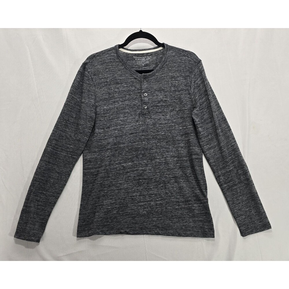 Banana Republic Vintage Tee Mens S Gray Linen Blend Long Sleeve Henley Shirt